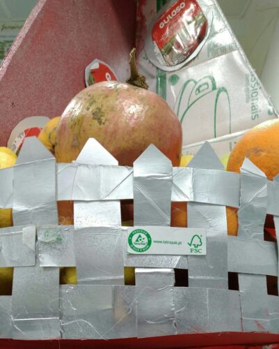 Rede da fruteira, elaborado com os pacotes de leite FSC.